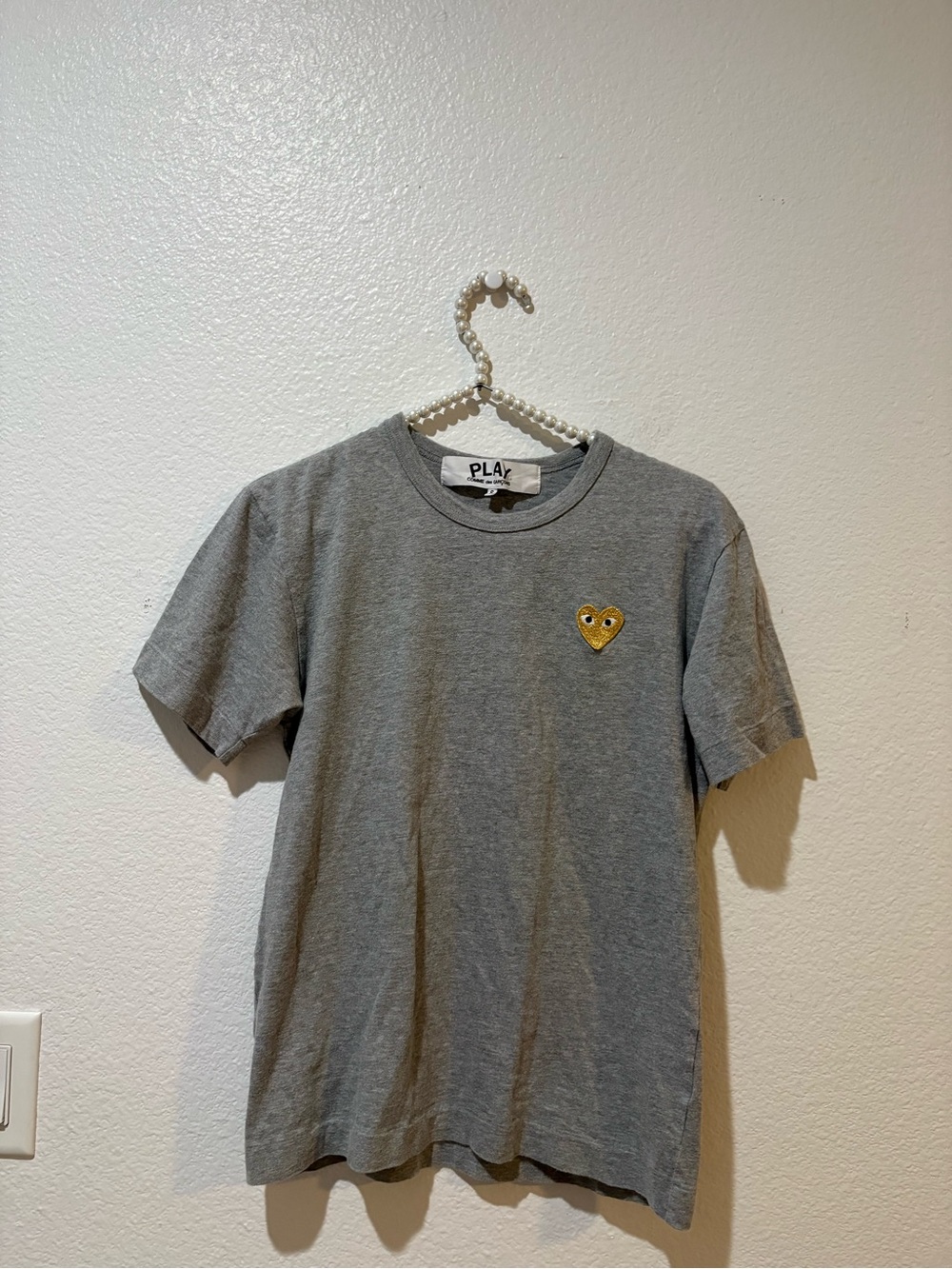Comme des Garcons PLAY Grey Tee with Yellow Heart Patch